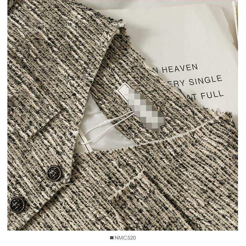 Hong Kong Vintage tweed stripe short Slim small coat  2100
