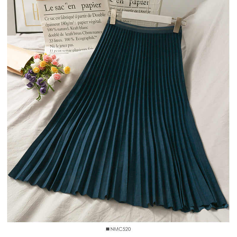 Hong Kong style retro thin medium length organ pleated pleated skirt for women  2658