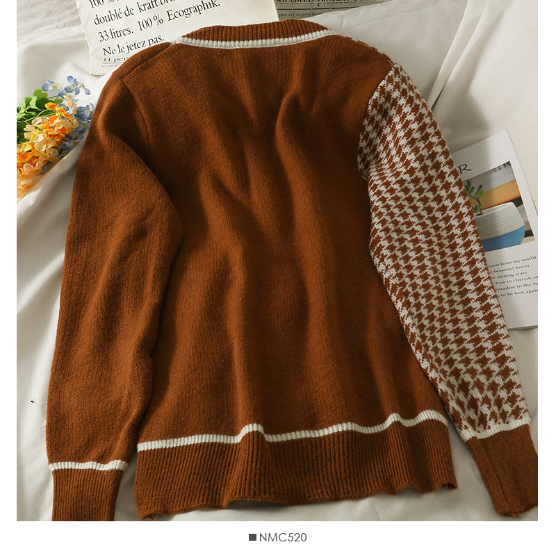 Vintage contrast stitched bird check low neck T-shirt for women  2017
