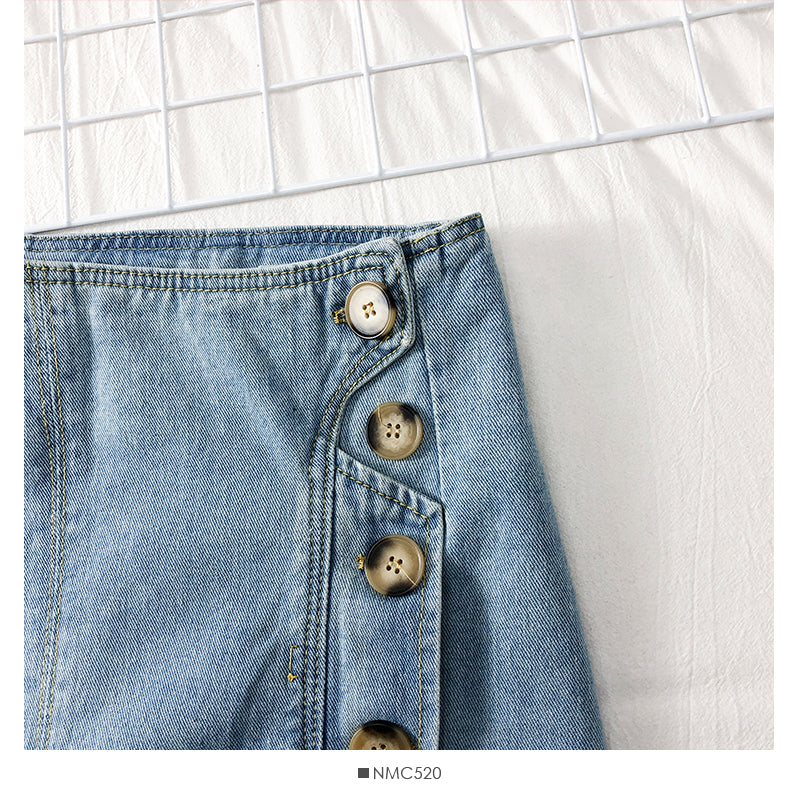 High waist one step medium length skirt cowboy skirt with irregular split  2651