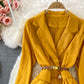 Design sense: small crowd, narrow waist, thin suit collar, Pleated Dress  3371