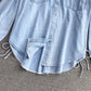 Medium length irregular denim women's coat  1681