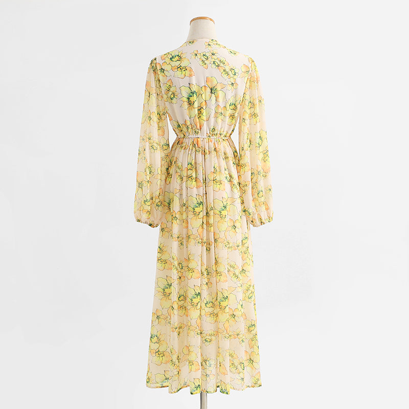 Vintage V-Neck long sleeve fairy Sen long skirt  2188