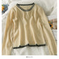 Slim and slim round neck sweater top women's new color matching bottom shirt  2040