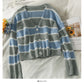 Korean stripe three button low neck thin cardigan long sleeve  1793