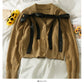 Korean bow tie short single breasted sweater for women  1945