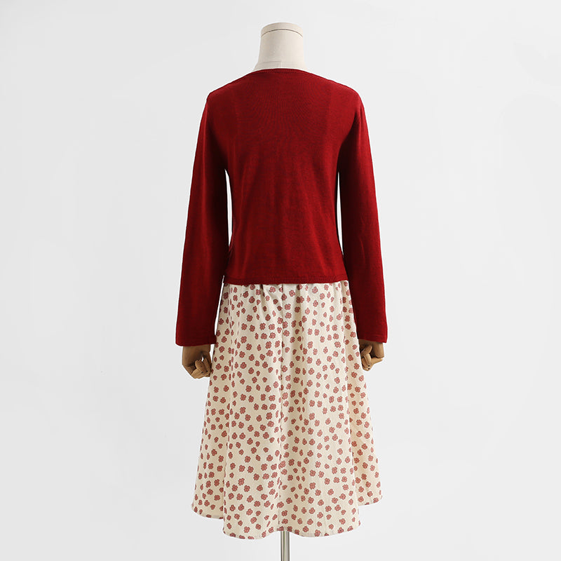 Corduroy dress floral suspender skirt foreign style two-piece temperament long skirt  2151