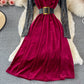 Golden velvet waist closing thin Sequin stitching Crew Neck Dress  3246