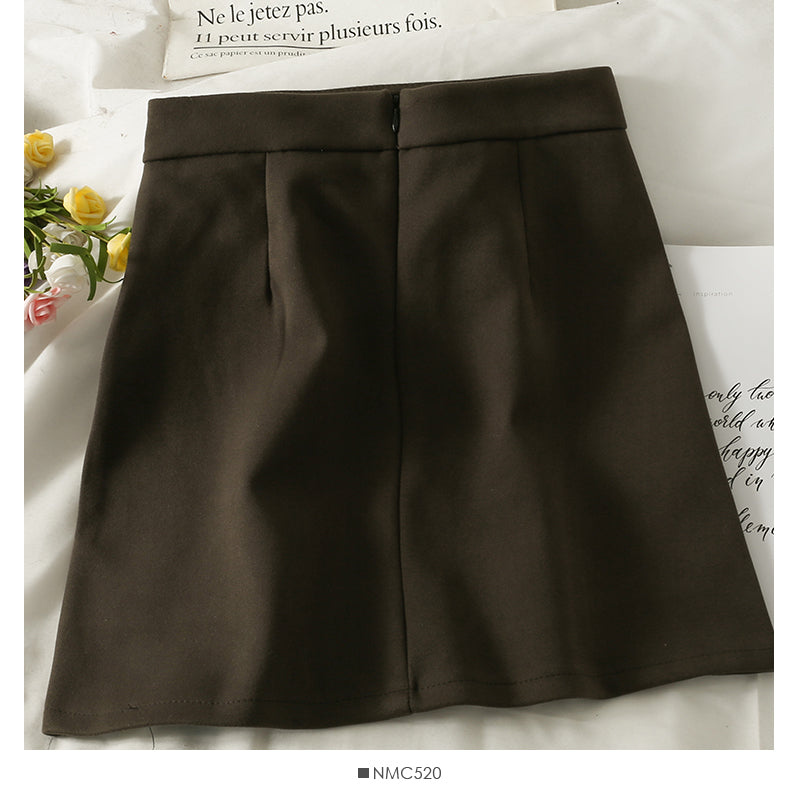 Multi panel buckle high waist slim A-line skirt  2578
