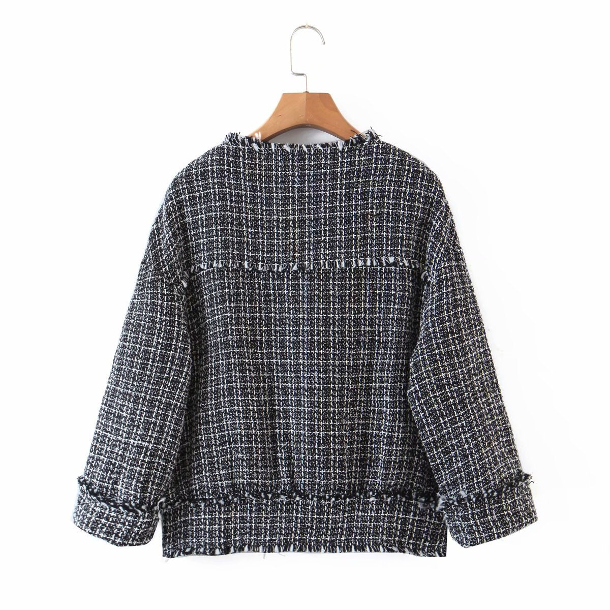 herbstlicher Wollpullover für Damen mit kurzer, fransiger Strickjacke 1386
