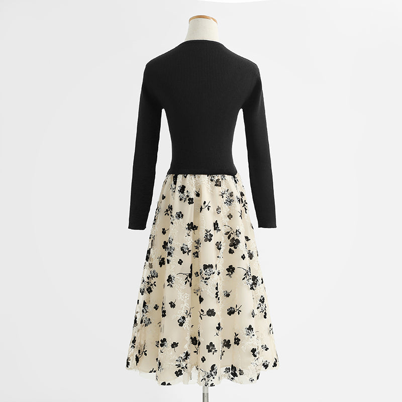 New long skirt fairy mesh embroidery temperament French small black skirt  2198