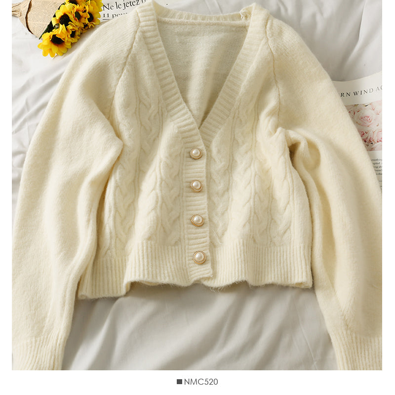 Low neck single breasted cardigan twist loose knit  1776