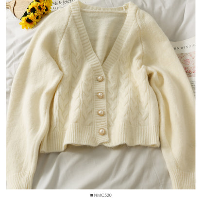 Low neck single breasted cardigan twist loose knit  1776