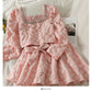 Collarbone bow tie long sleeve blouse embossed high waist skirt  2486