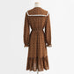 Slim baby collar coffee floral dress lace up dress  2321