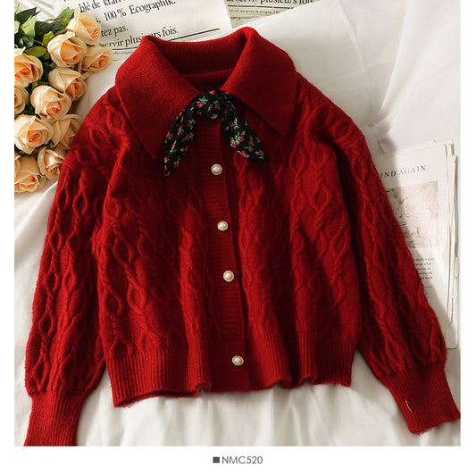 Pullover weibliches Herbstkleid gebrochene Blume BOW TIE REVERS 1792