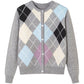 Gentle, vintage, round-neck plaid cardigan  1434