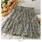 Hong Kong style retro leopard print high waist slim A-line skirt  2508
