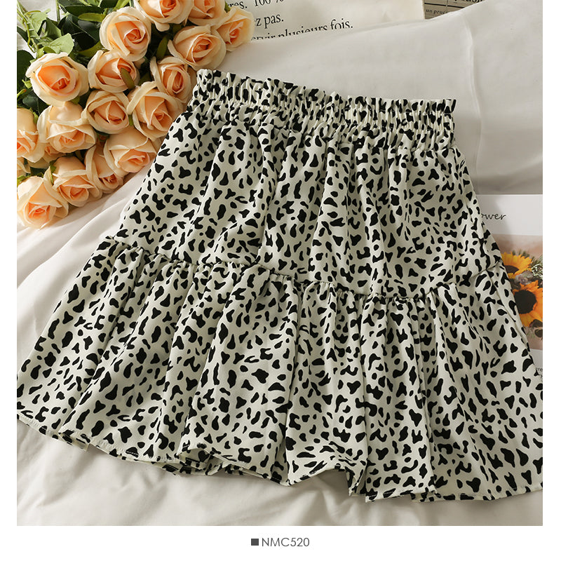 Hong Kong style retro leopard print high waist slim A-line skirt  2508