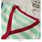 Contrast stitched striped single breasted V-neck T-shirt women's  2029