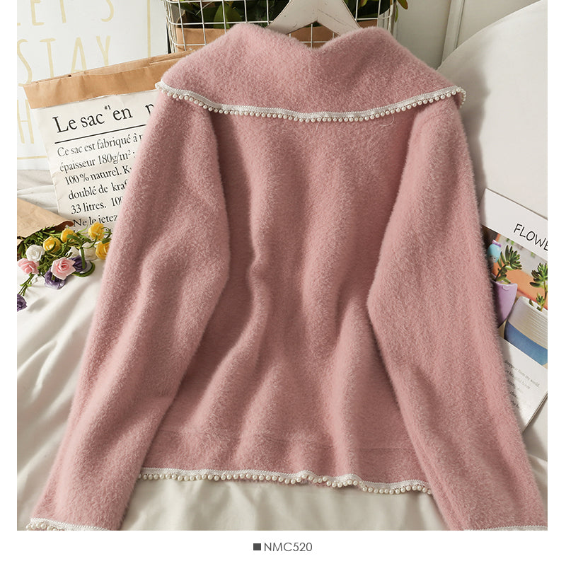 Loose coat women's autumn winter suit collar long sleeved sweater  2052