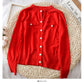 Round neck single row pearl button cardigan sweater coat  1865