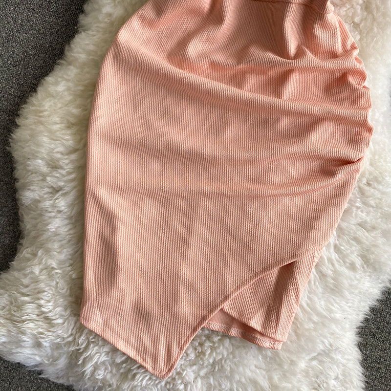 Solid color slim dress V-neck low chest and hip skirt suspender skirt  3175
