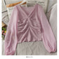 Korean Chiffon stitched bubble long sleeve T-shirt  2027