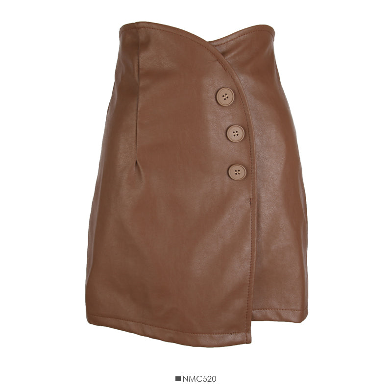 Unregelmäßiger kurzer Rock mit drei Knöpfen und hoher Taille für Damen 2615