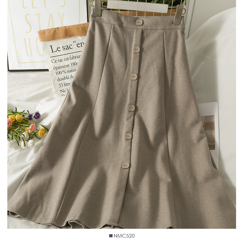 Korean Retro High Waist middle and long breasted skirt for women  2528