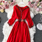 Waist closing temperament Ruffle hem long skirt  3405
