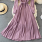 Französisches Promi-Temperament Rundhals-Faltenkleid 3341