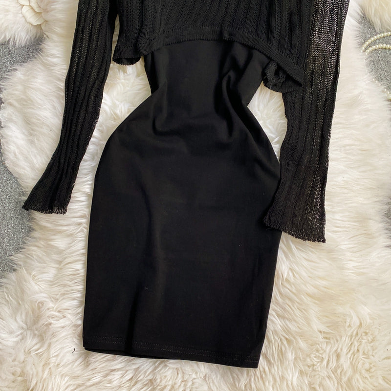 Robe chemisier tricotée à manches longues et bretelles aux hanches 2764