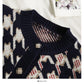 Hong Kong style retro thousand bird check color matching single breasted sweater for women  2056