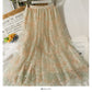 Gauze embroidered elastic waist slim skirt  2604