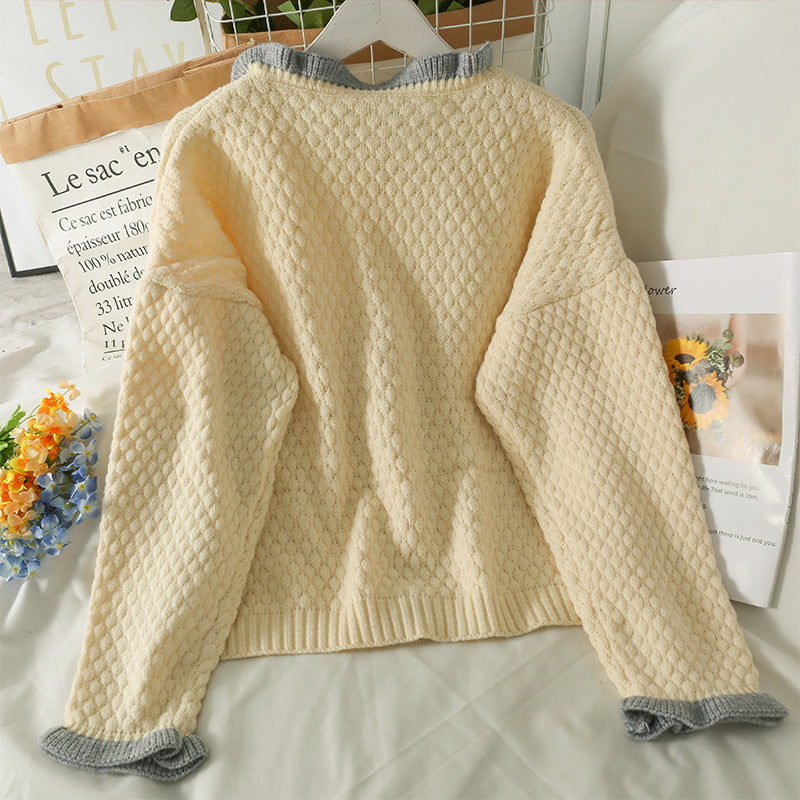 Farblich passender einreihiger Cardigan im Retro-Stil im Hongkong-Stil mit Agaric-Rand 1707