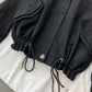 Drawstring long sleeve short coat women's Casual Jacket Top  1688