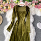 Vintage Hepburn square neck velvet dress  2951
