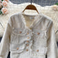 Vintage small fragrance tweed coat V-neck coat  1556