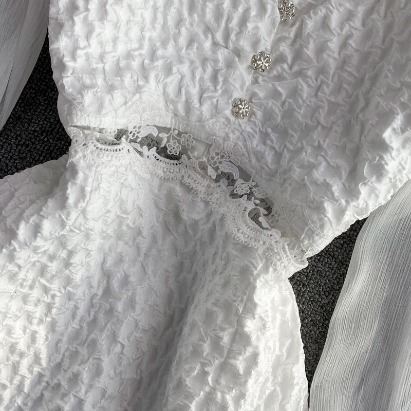 Temperament waist dress Lantern Sleeve  3104