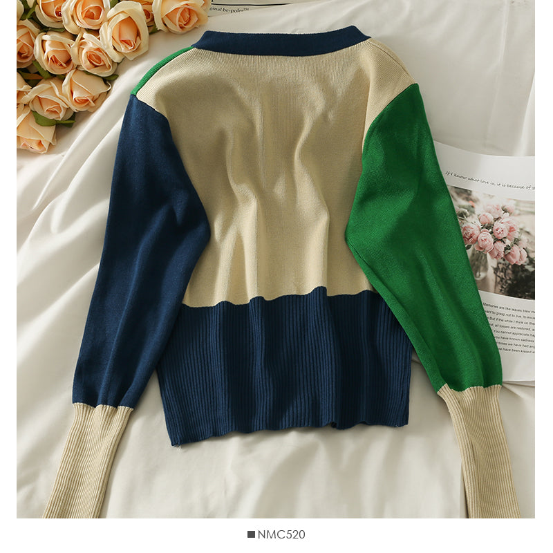 Hong Kong Vintage contrast stitched single breasted cardigan top women's  2025