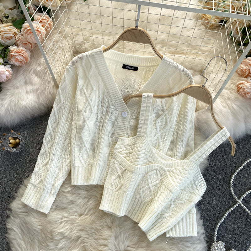 Short cardigan coat women's knitted top two piece suit  1576
