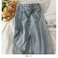 Han Fan simple and versatile solid medium length denim skirt  2534