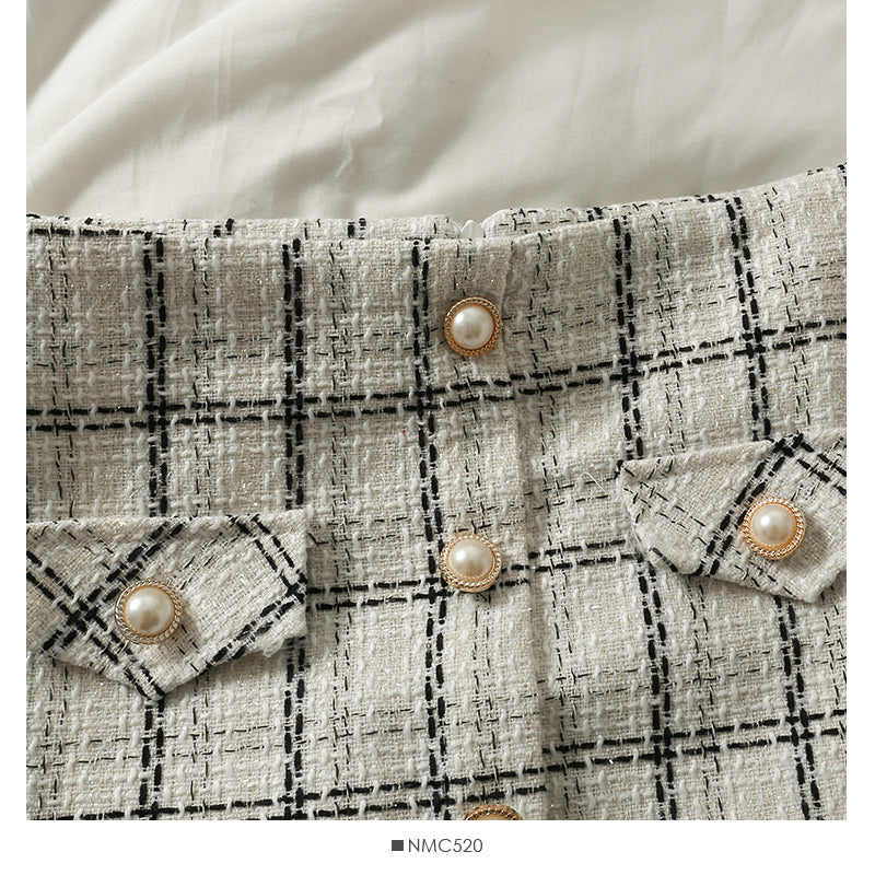 Hong Kong style retro high waist thin tweed skirt  2525