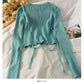 Korean bow tie tie short versatile long sleeve Pullover Top  1981