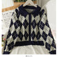 Vintage Revers Einreiher Strickjacke Langarm Pullover Damen Herbst 1819