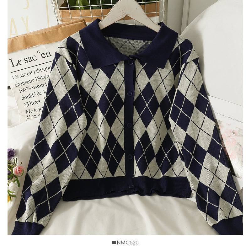 Vintage Revers Einreiher Strickjacke Langarm Pullover Damen Herbst 1819