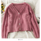 Sweater women's new wave edge V-neck single breasted cardigan  1873