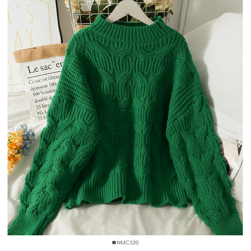 Sweater women's season loose and thin linen pattern round neck sweater  2021