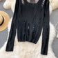 Wool sweater feminine V-neck hollow hole sweater  1594